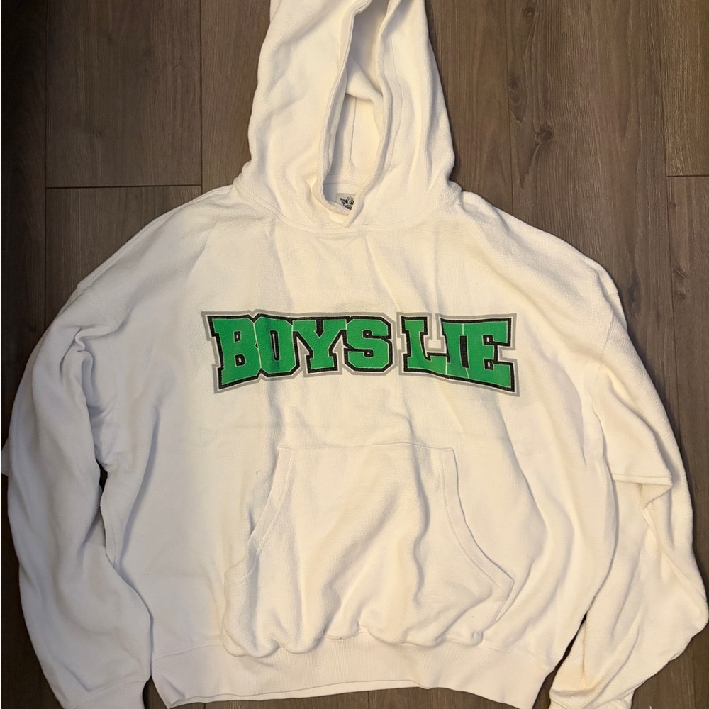 Boys Lie White Hoodie with Green Logo